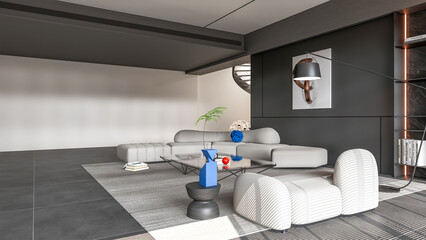 3d rendering modern living room full scene interior
