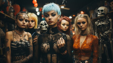 Obraz premium Group of people in halloween costumes