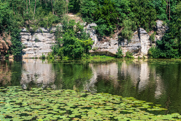 Fototapeta na wymiar Harasov pond in Kokorinsky dul valley near Melnik city in Czech republic