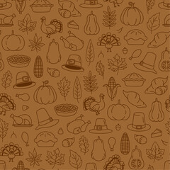 Subtle brown on brown hand drawn thanksgiving seamless pattern doodle