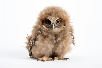 a small owl sitting on a white surface
