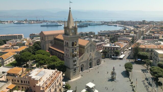 Beautiful Establishing Shot of Messina, Italy with Port in Background