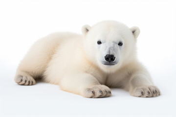 a polar bear laying down on a white surface
