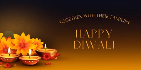 Gradient background for Diwali celebration illustration of burning diya Happy Diwali Holiday background Banner 