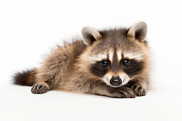 Obraz premium a raccoon laying down on a white surface