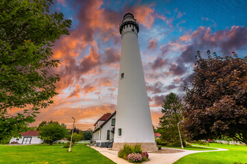 Wind Point Lighthouse near Michigan Lake in Wisconsin 