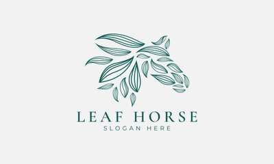 Fototapeta premium Green leaf horse logo modern design. Natural logo for branding, corporate identity and business card