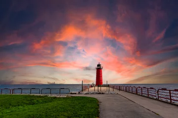 Poster Milwaukee Pierhead Lighthouse view in Wisconsin State © nejdetduzen