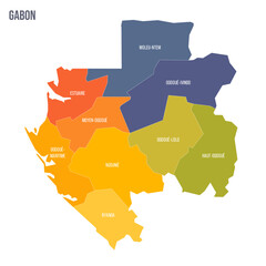 Gabon political map of administrative divisions - provinces. Colorful spectrum political map with labels and country name.