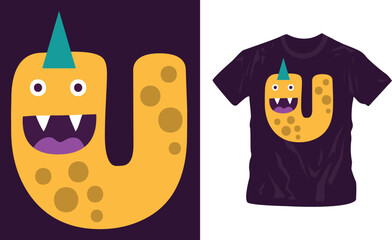 Halloween monster alphabet cool t-shirt design editable template