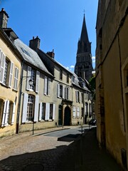 Fototapeta na wymiar Bayeux, August 2023 - Visit the magnificent medieval town of Bayeux in Normandy - View of the old Norman-style buildings