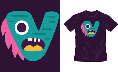 Halloween monster alphabet cool t-shirt design editable template