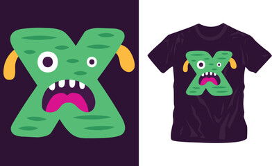 Halloween monster alphabet cool t-shirt design editable template
