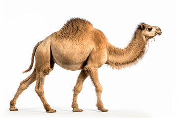a camel walking on a white surface