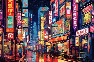 view of Tokyo city street lights at night Made with Generative AI - obrazy, fototapety, plakaty