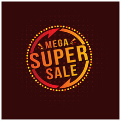 Fototapeta na wymiar Mega Super Sale, Promotional Advertising Logo Design Template Vector. Retro Lights Logo