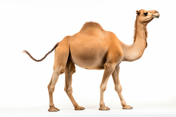 a camel standing on a white surface with a white background