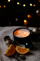 Christmas decor, candle with oranges
