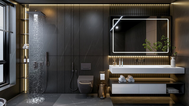 3d render modern bathroom full scene interior 