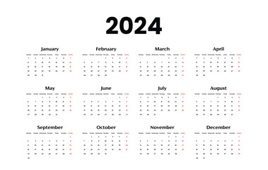 2024 Calendar week start Monday corporate design planner template.