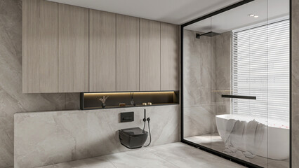 3d render modern bathroom full scene interior 