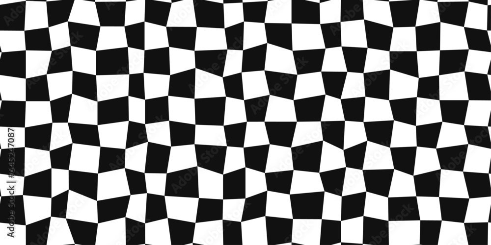Fototapete A checkerboard pattern of black and white cells. Vector curve chess pattern.