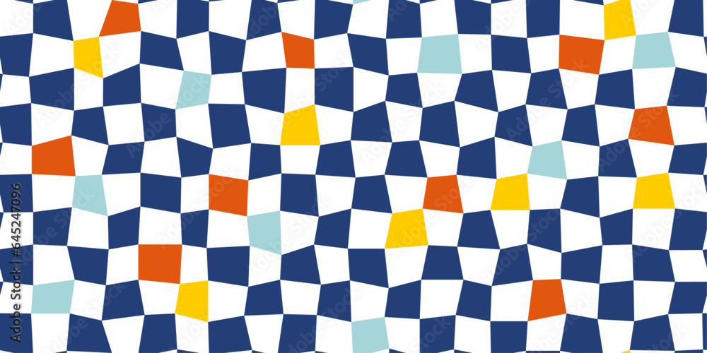Fototapete A checkerboard pattern of blue cells with some other colors. Vector curve chess pattern.