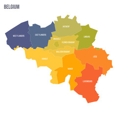 Belgium political map of administrative divisions - provinces. Colorful spectrum political map with labels and country name.