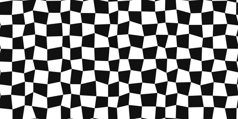 A checkerboard pattern of black and white cells. Vector curve chess pattern.