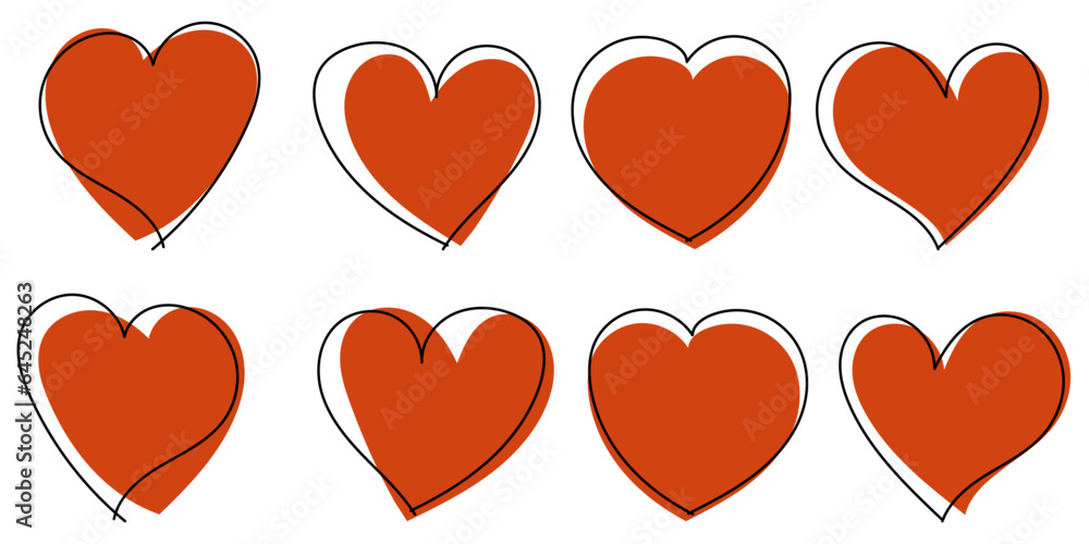 Poster set of hand-drawn hearts. heart icon in hand drawn style. hand painted vector illustration of a hear