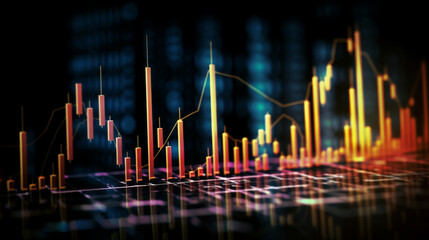 Abstract financial graph with candlestick chart in stock market on dark background