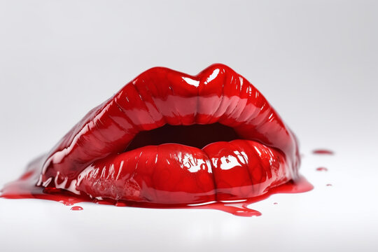 Sexy female lips with blood on white background generative ai