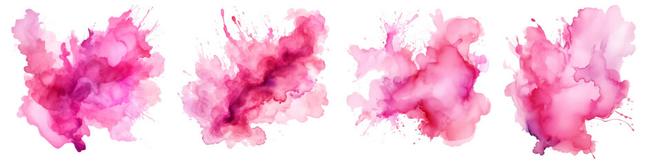 set of pink watercolor splashes isolated white background