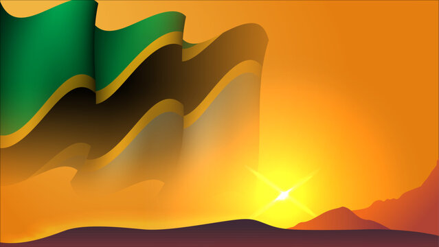 tanzania waving flag concept background design with sunset view on the hill vector illustration