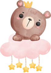Baby shower bear, Cute teddy bear girl on cloud