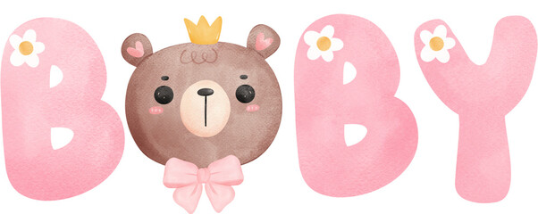 Baby shower bear girl, baby word
