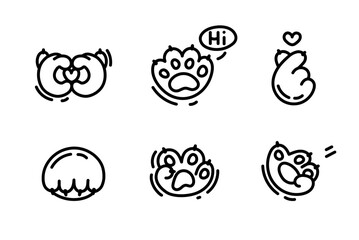 Various Animal Paw Gestures. Cute Cat Paws in Heart Shape. Cat Paws Row, Collection of Various Cute Kitten Legs. Different Funny Pet Paws with Claws. Cartoon Vector Illustration In Doodle Style