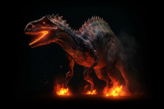 Dinosaur in fire, 3d rendering. Computer digital drawing. generative ai