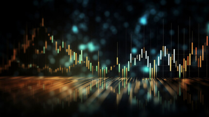 Abstract financial graph with candlestick chart in stock market on dark background