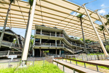 Taichung, Taiwan- August 22, 2023: Building view of the 921 Earthquake Museum of Taiwan in Taichung, Taiwan, here is one of the ruins destroyed by the 921 earthquakes. 