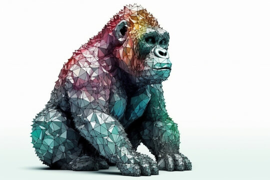 Low poly gorilla on white background. 3d illustration. Polygonal style. generative ai