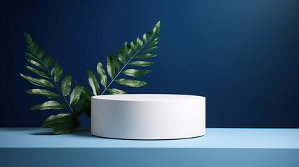 Background, Round cylinder podium for products or cosmetics against background with leaves shadows