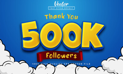 cartoon banner 500k followers and subscribers with 3d text effect
