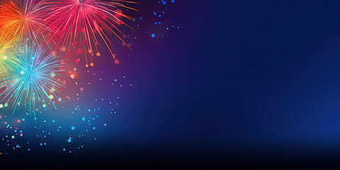 happy new year banner with colorful fireworks on the night sky, copy space