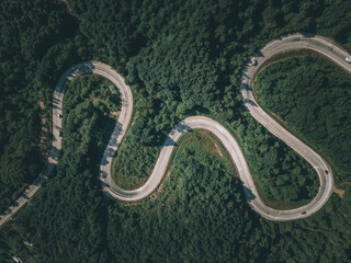 Drone view of the winding road from Domanic Town of Kutahya to Inegöl direction