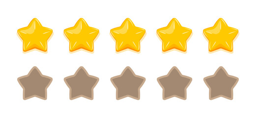 Five stars for rating, product review in online store. Feedback score on the website