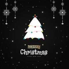 Merry Christmas black color background with light effect and tree banner or post design