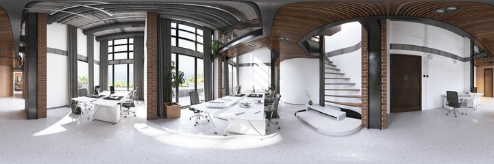 360 panorama office interior loft design. - obrazy, fototapety, plakaty
