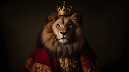 potrait lion in renaissance regal medieval noble royal outfit