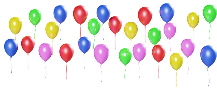Helium balloon isolated on white background. many multi-colored balloons for design, overlay on image 3d rendering